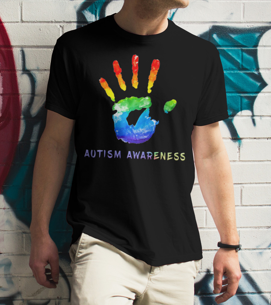 Autism Awareness Colorful Rainbow Handprint T-Shirt