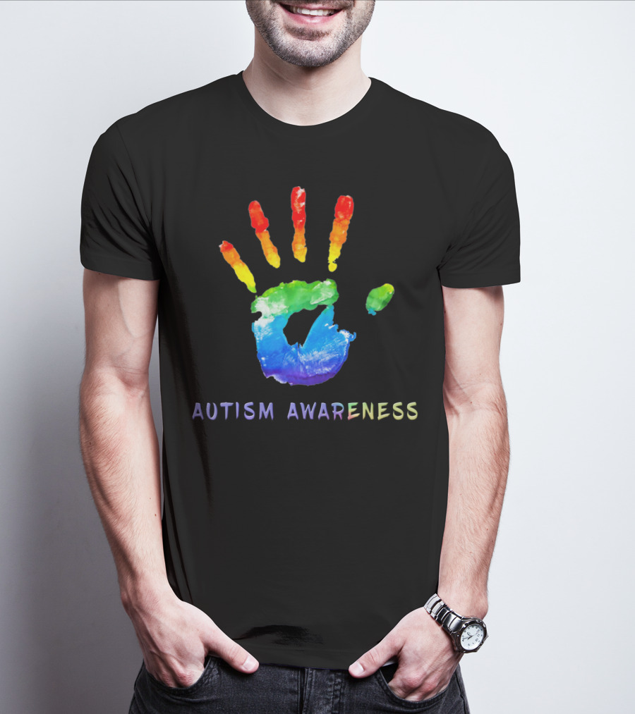 Autism Awareness Colorful Rainbow Handprint T-Shirt