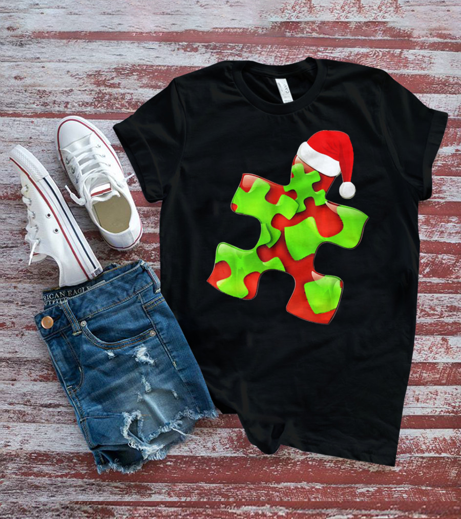 Funny Santa Claus Puzzle Piece Autism Awareness T-Shirt