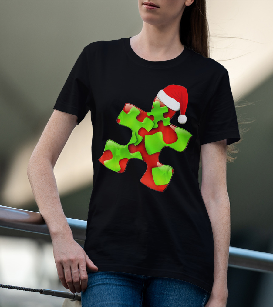 Funny Santa Claus Puzzle Piece Autism Awareness T-Shirt