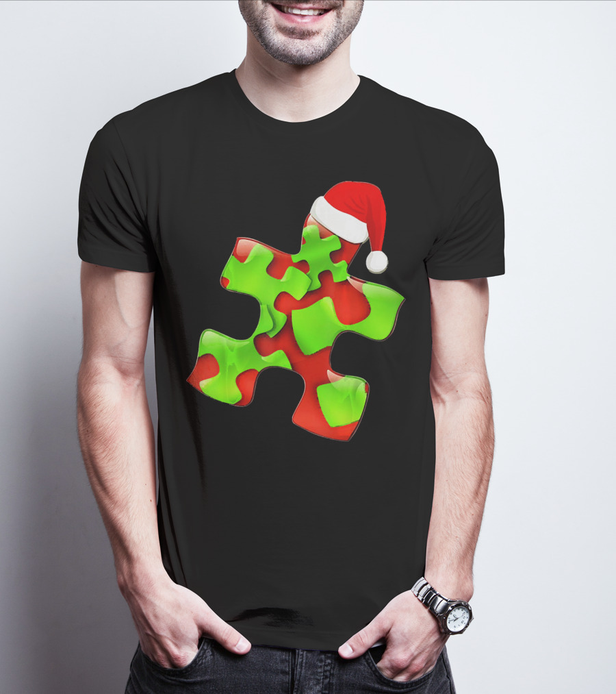 Funny Santa Claus Puzzle Piece Autism Awareness T-Shirt