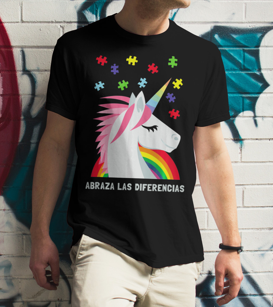 Abraza Las Diferencias Autism Awareness Spanish Unicorn Puzzle Pieces T-Shirt