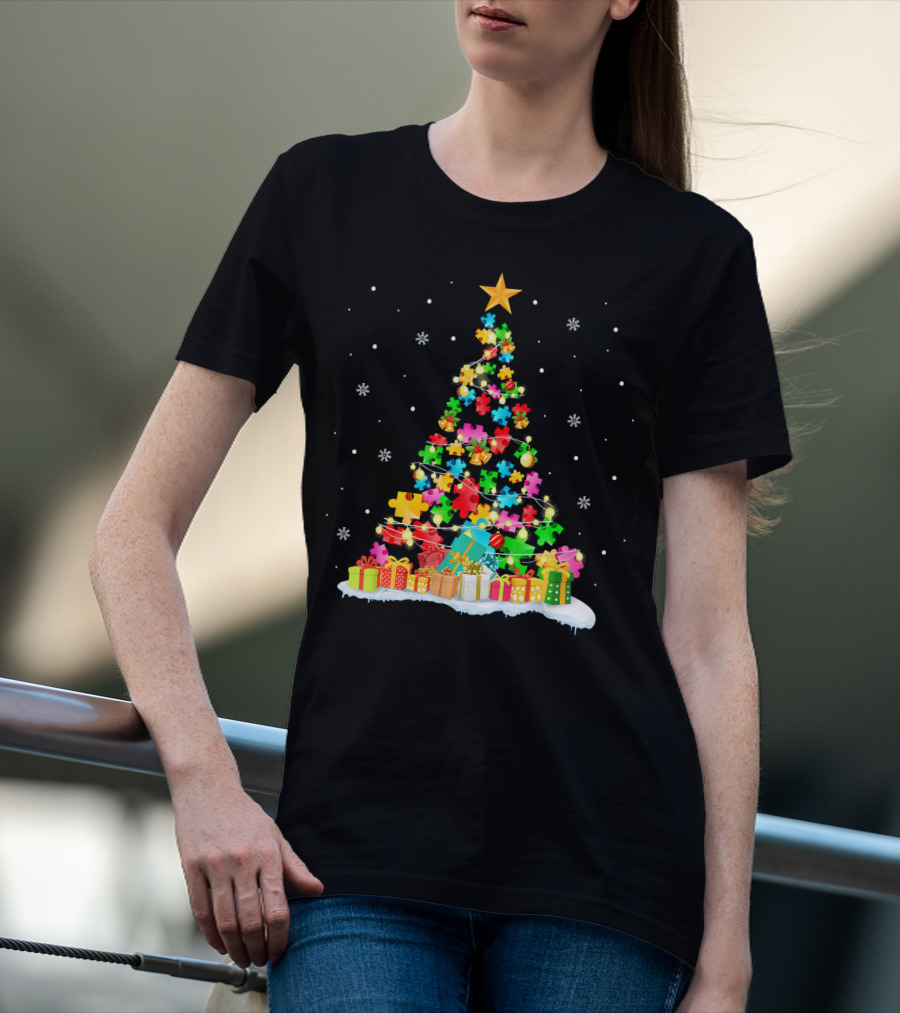 Autism Awareness Puzzle Piece Christmas Tree Holiday T-Shirt
