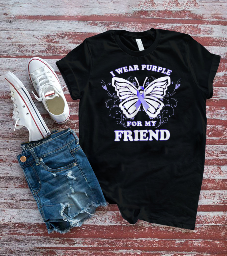 I Wear Purple For My Friend Alzheimer's Awareness Butterfly T-Shirt