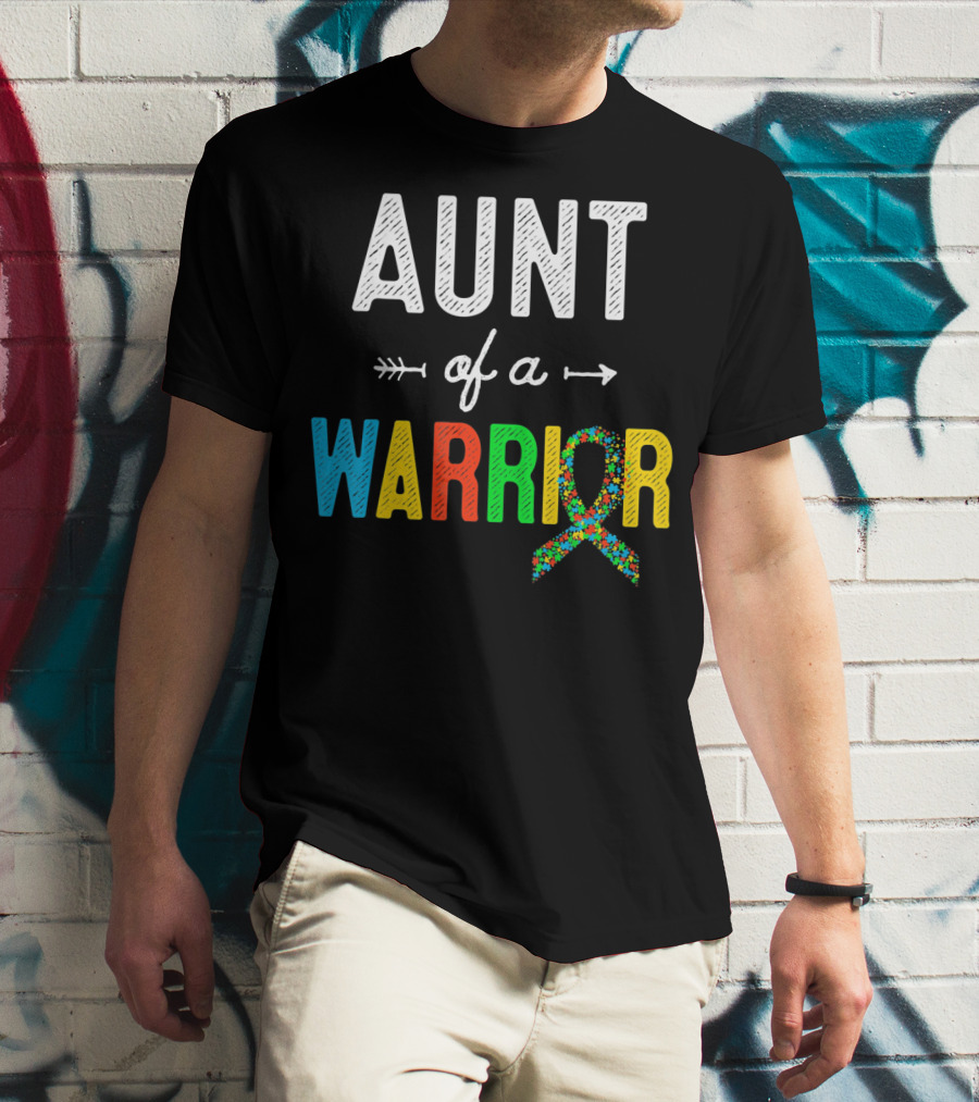 Aunt Of A Warrior Autism Awareness Colorful Puzzle T-Shirt