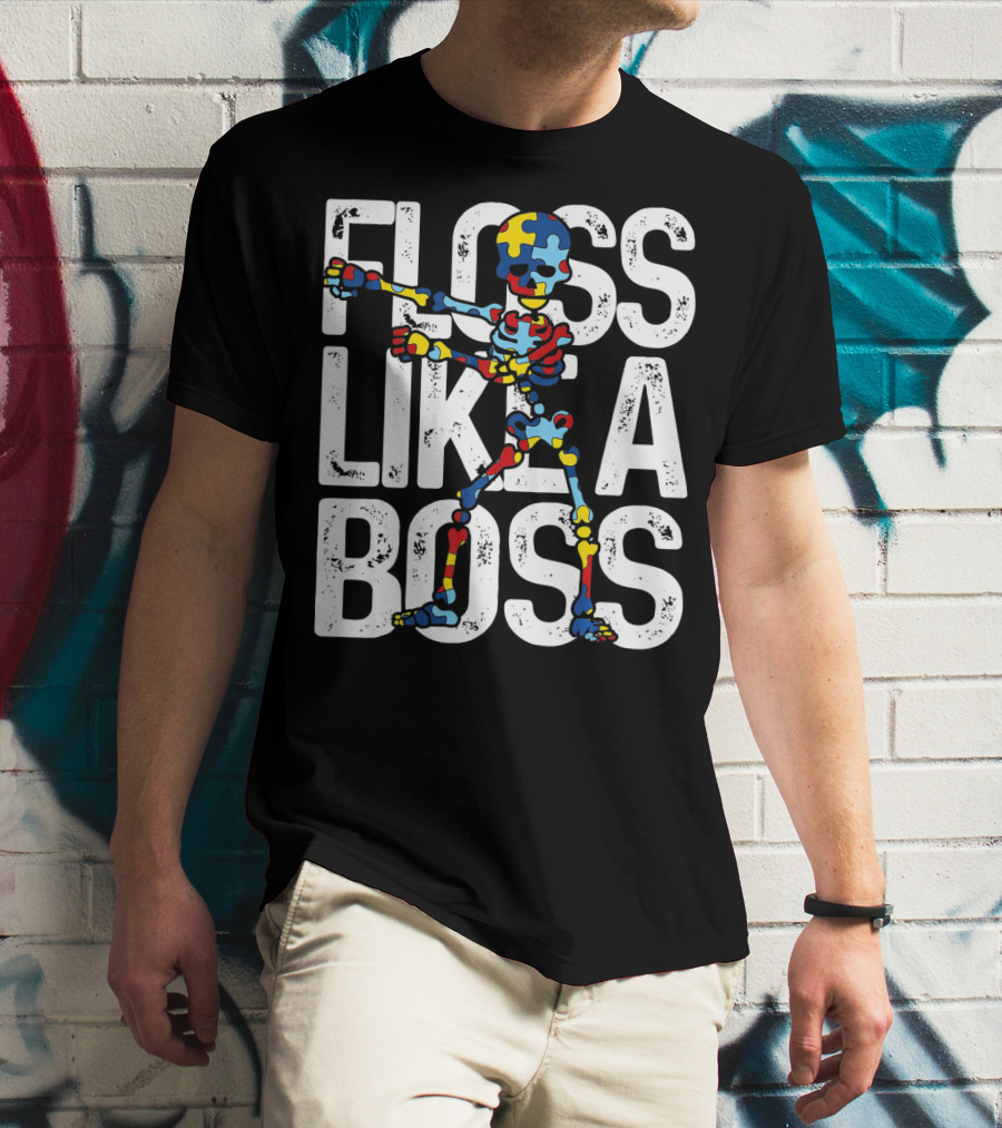 Floss Like A Boss Puzzle Skeleton Autism Awareness T-Shirt
