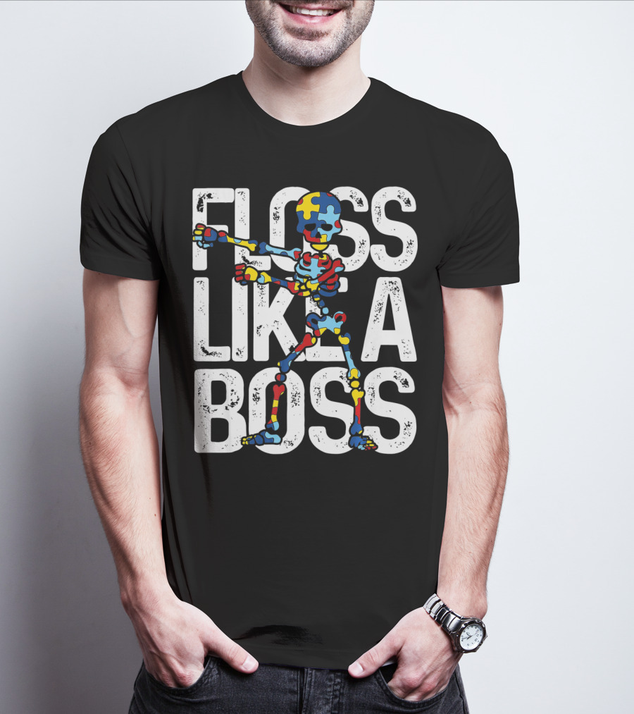 Floss Like A Boss Puzzle Skeleton Autism Awareness T-Shirt