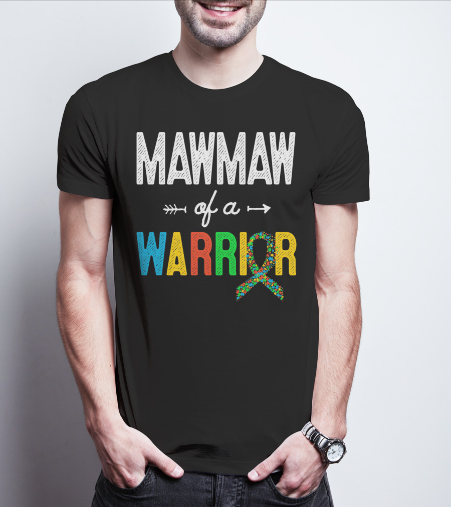 Maw Maw Of A Warrior Autism Awareness Puzzle T-Shirt
