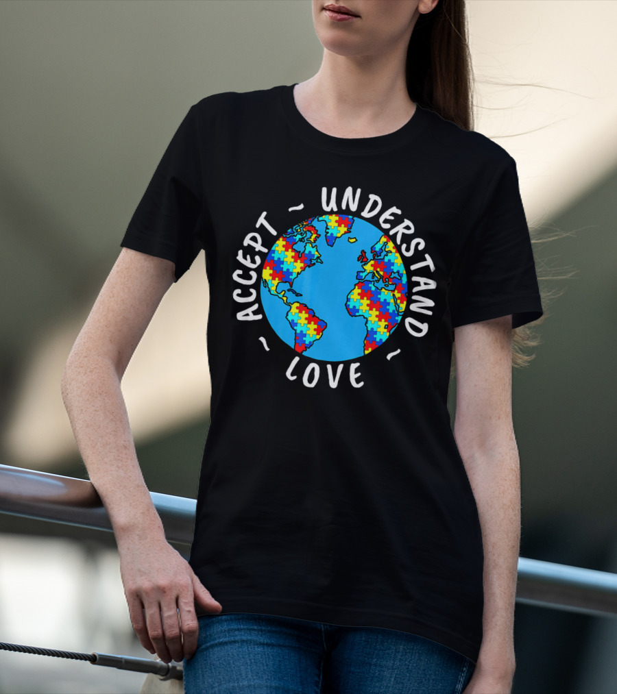 Accept Understand Love Autism Awareness World Puzzle T-Shirt