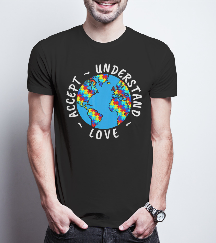 Accept Understand Love Autism Awareness World Puzzle T-Shirt