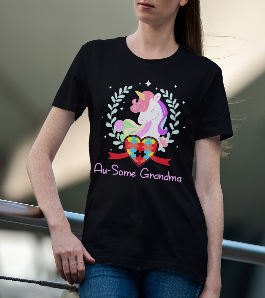 Au-Some Grandma Unicorn Heart Autism Awareness T-Shirt