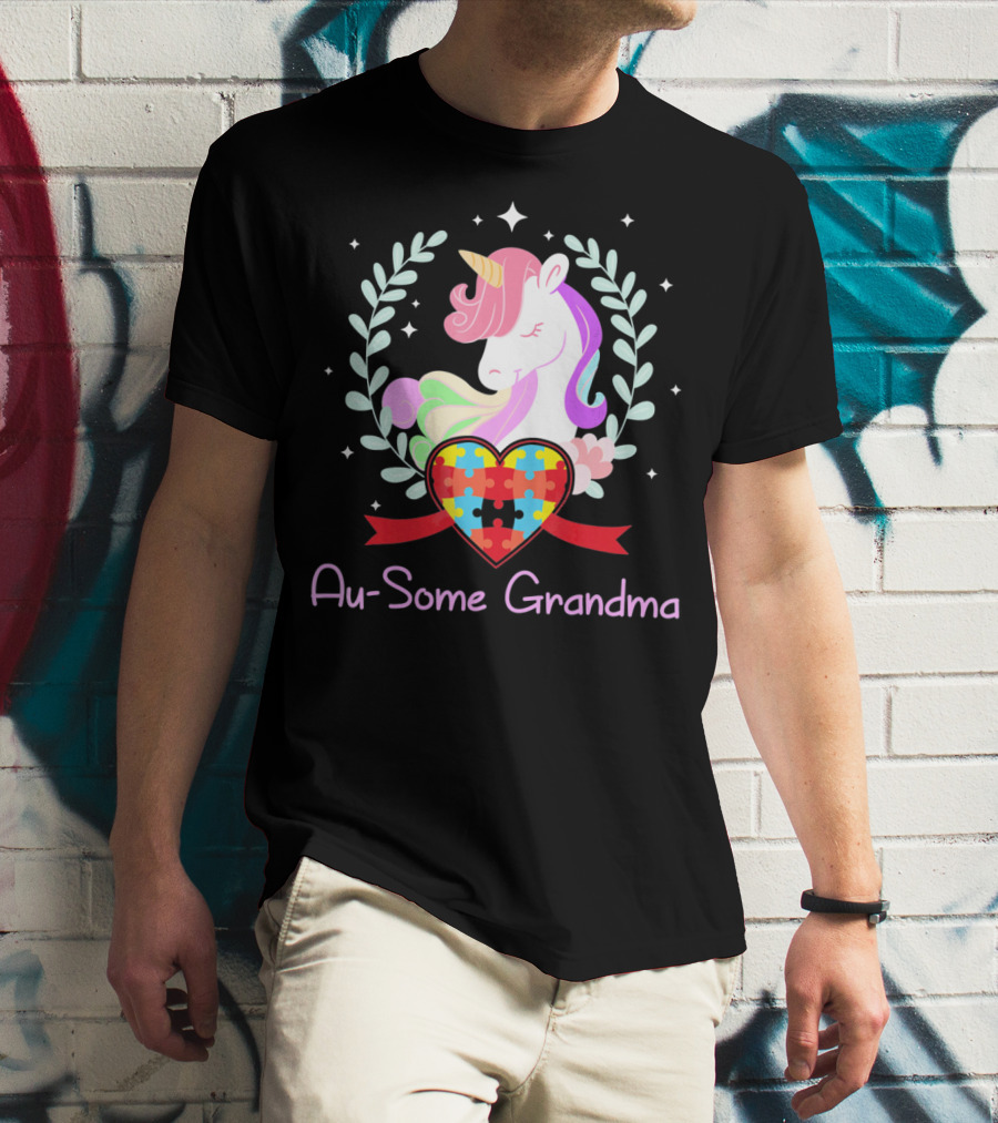 Au-Some Grandma Unicorn Heart Autism Awareness T-Shirt