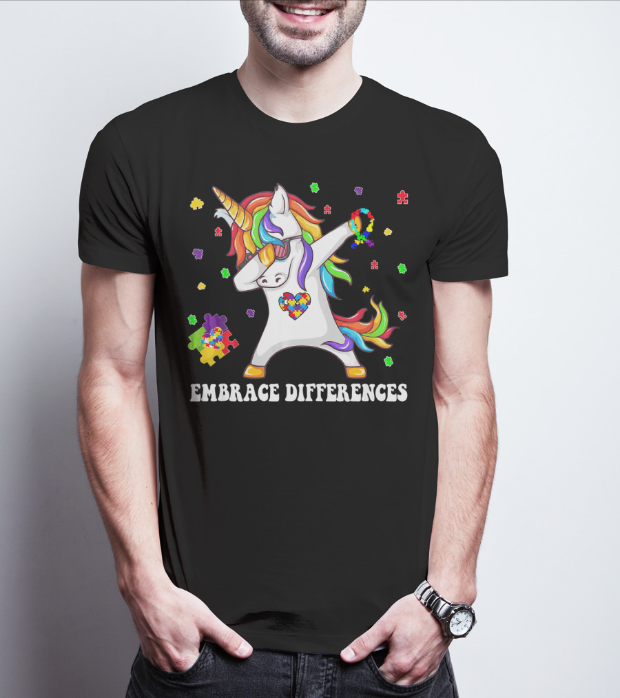 Embrace Differences Unicorn Autism Aware Puzzle Pieces T-Shirt
