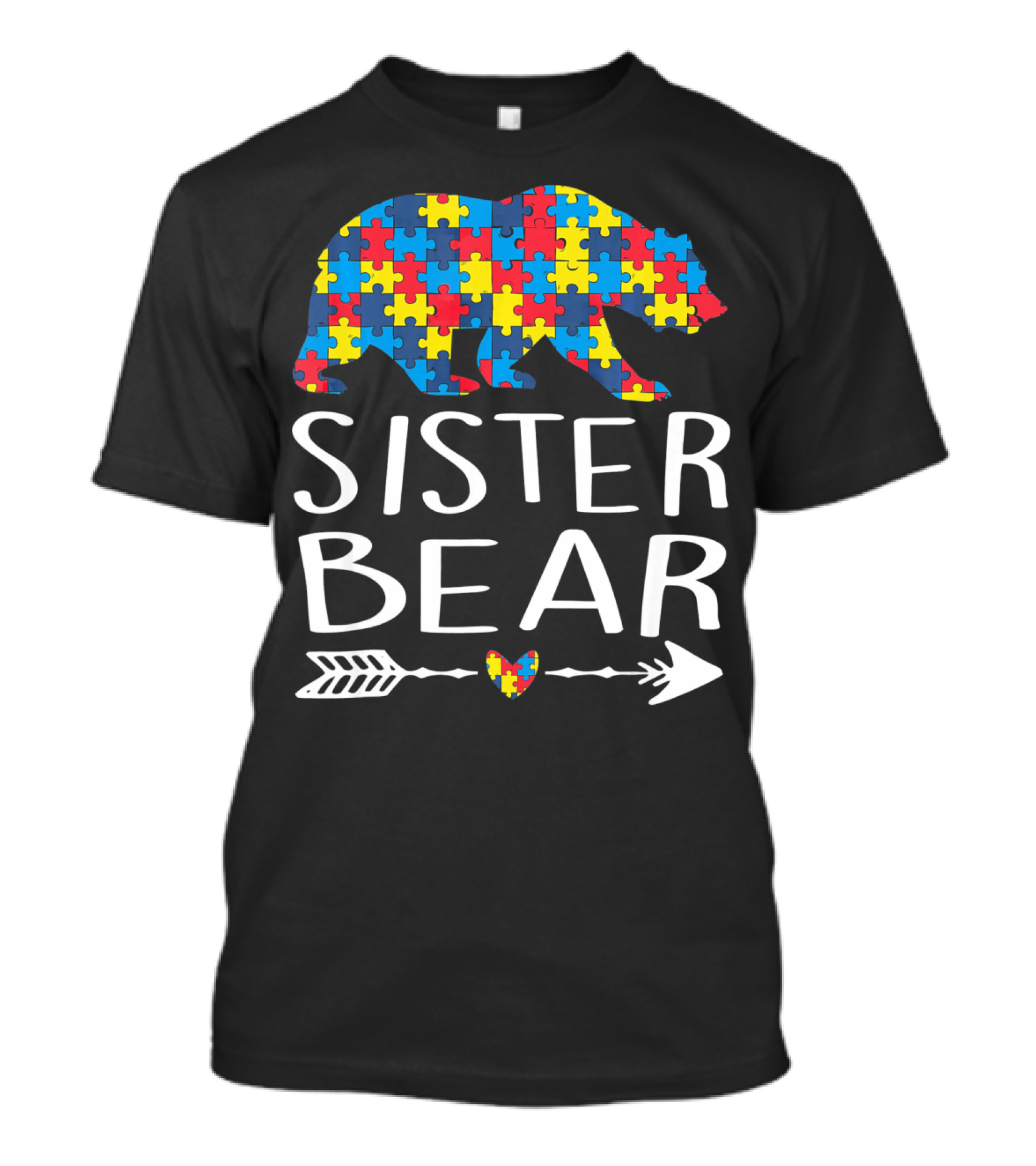 Sister Bear Autism Heart Puzzle Arrow T-Shirt