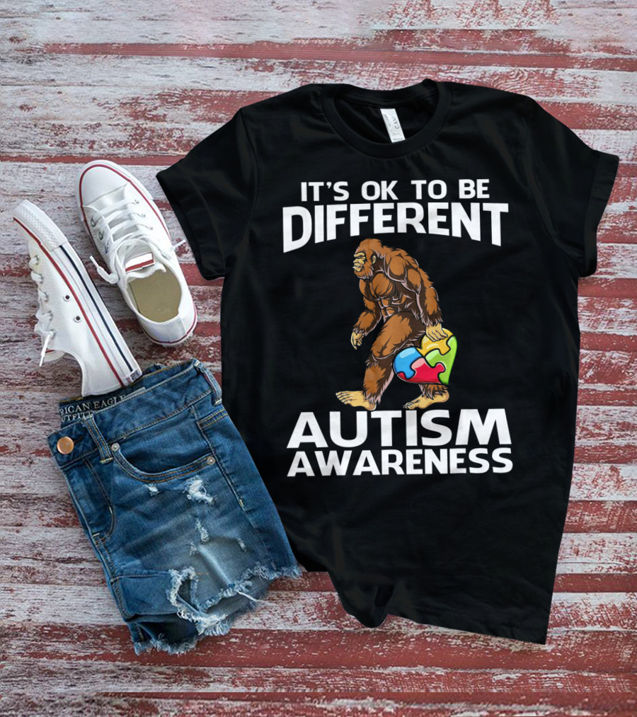 It's Ok To Be Different Bigfoot Autism Awareness T-Shirt