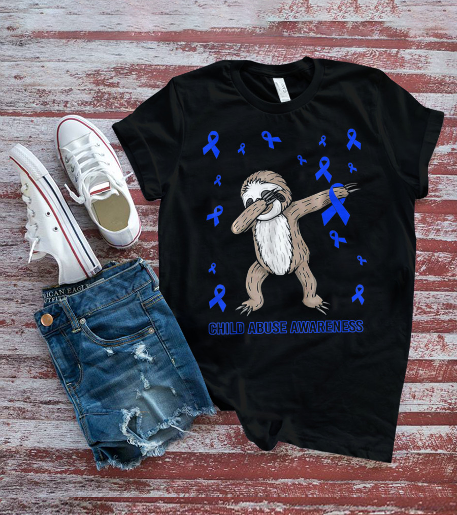 Funny Cute Sloth Dabbing Child Abuse Awareness T-Shirt