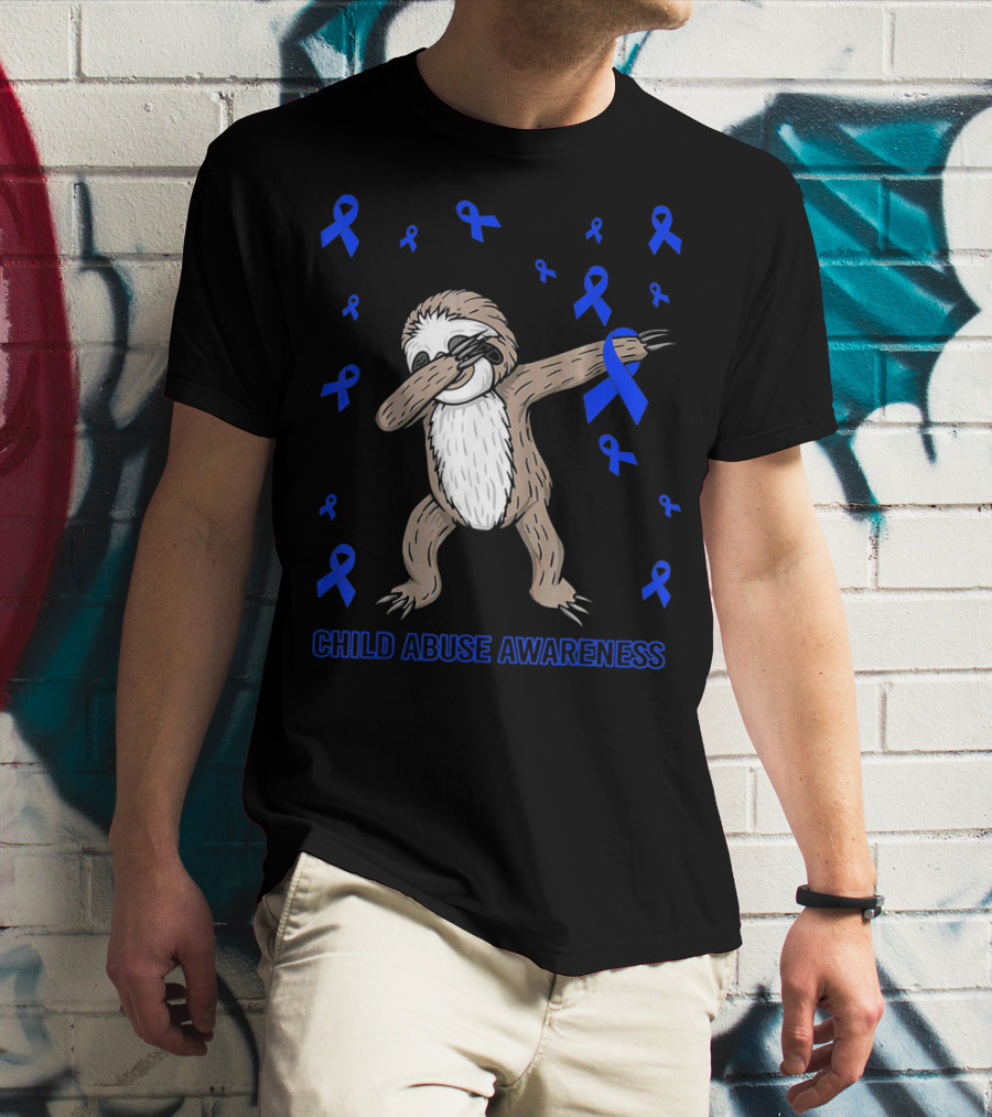 Funny Cute Sloth Dabbing Child Abuse Awareness T-Shirt