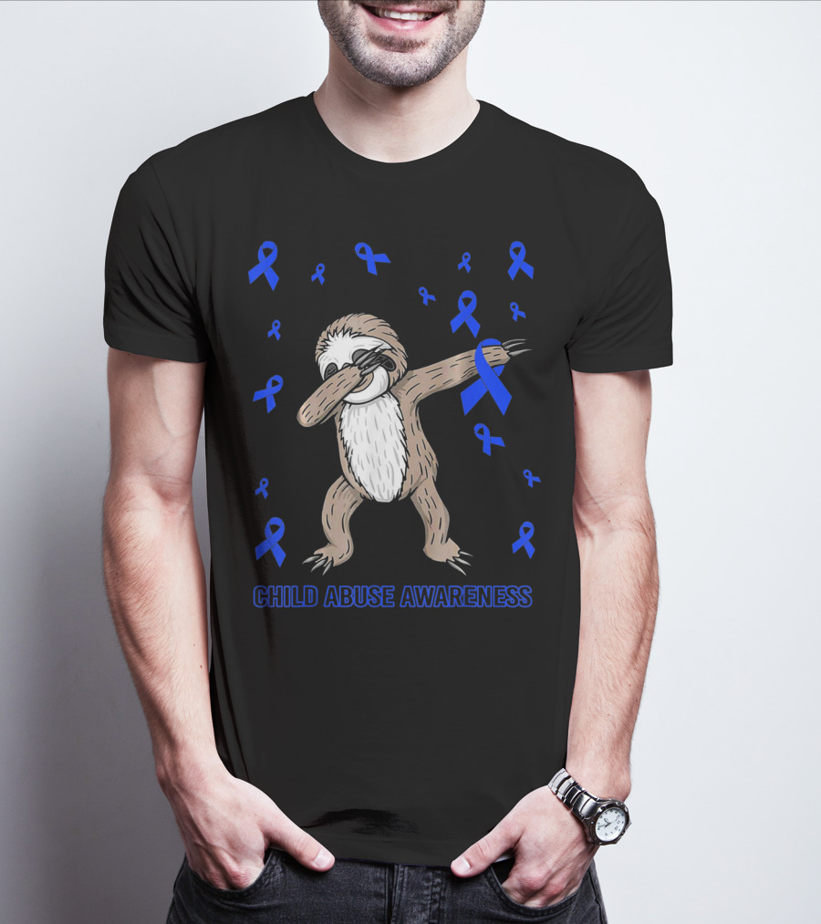 Funny Cute Sloth Dabbing Child Abuse Awareness T-Shirt