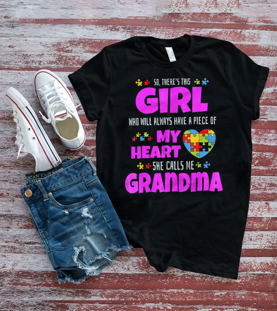 Autism Awareness Puzzle Heart Girl Grandma Love T-Shirt
