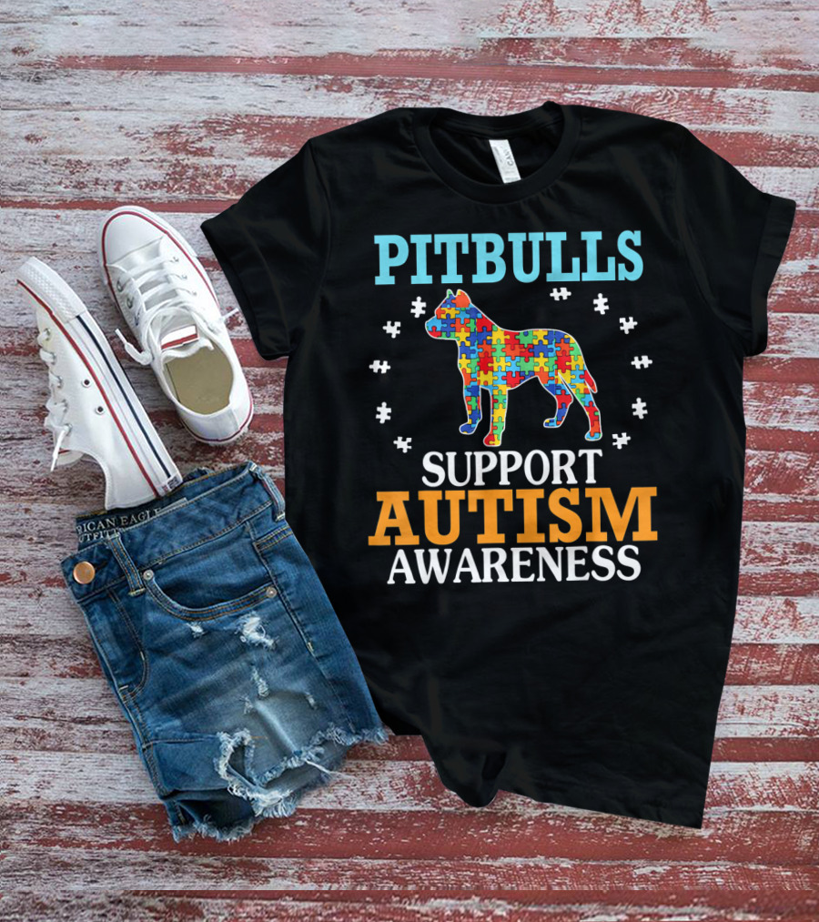 Pitbulls Support Autism Awareness Puzzle Heart T-Shirt