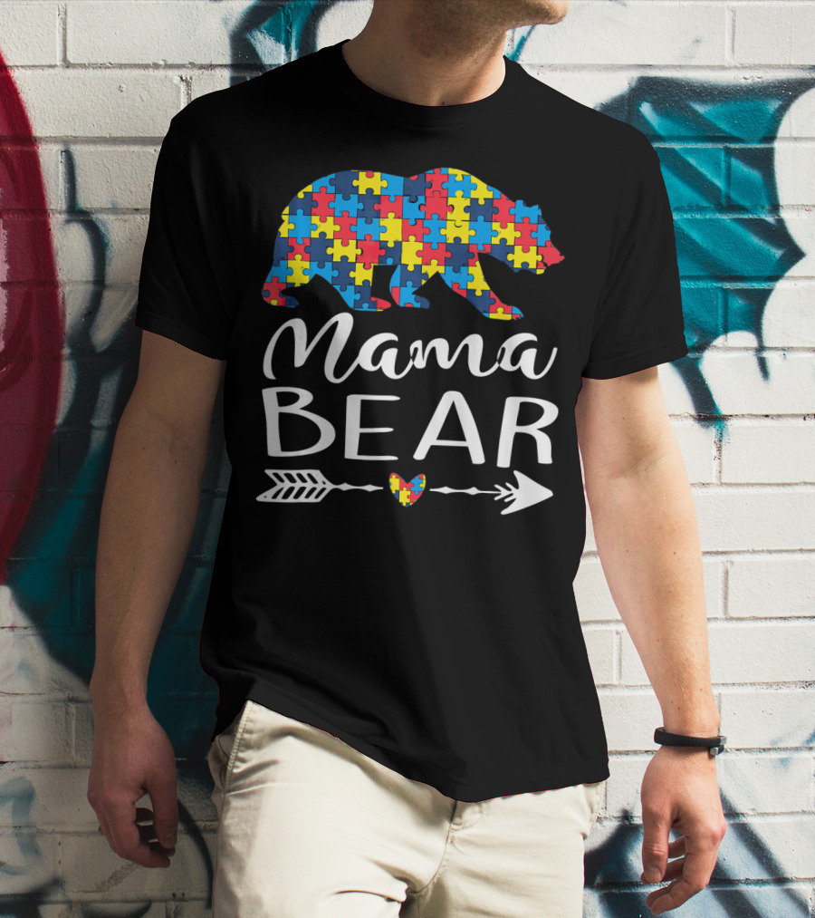 Mama Bear Autism Awareness Puzzle Heart Arrow T-Shirt
