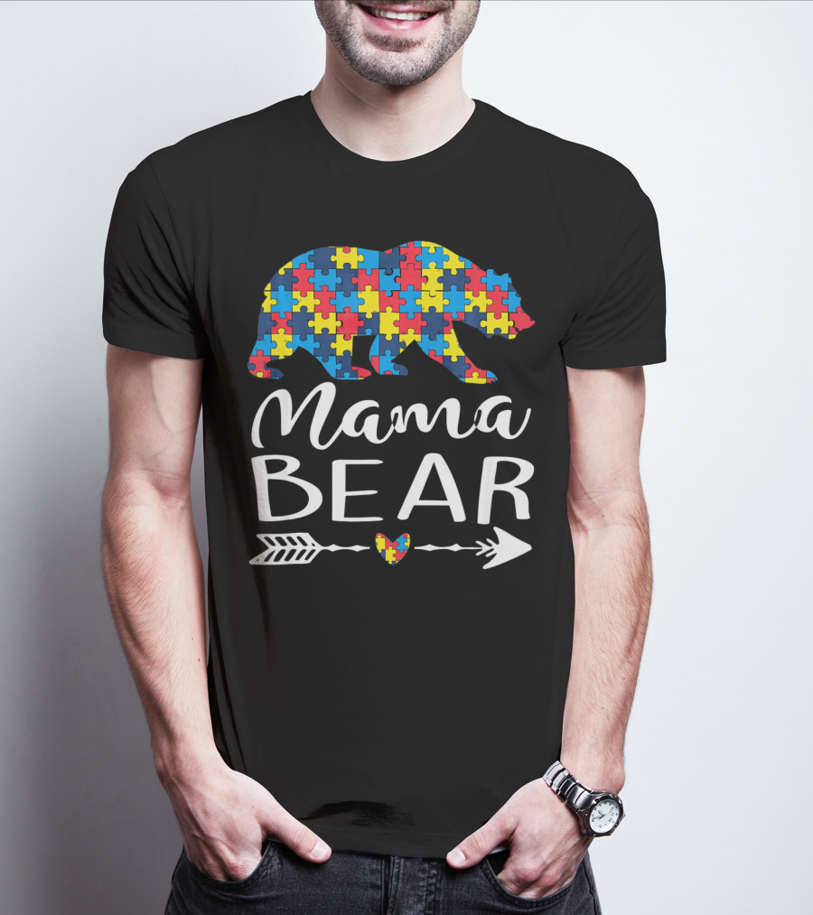 Mama Bear Autism Awareness Puzzle Heart Arrow T-Shirt