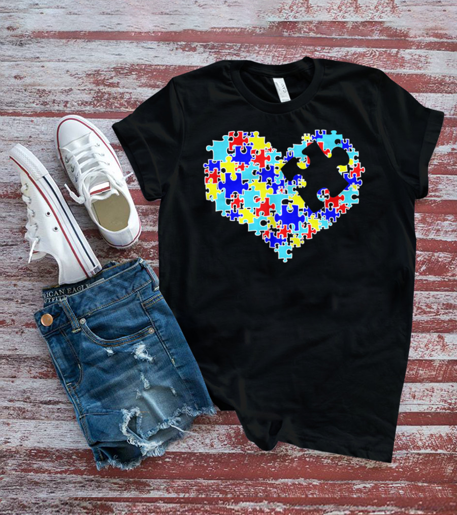 Autism Puzzle Piece Heart Multicolor Symbol For Auti T-Shirt