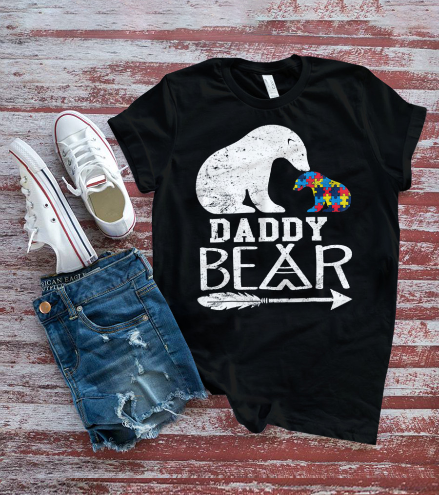 Daddy Bear Autism Awareness Puzzle Piece Arrow T-Shirt