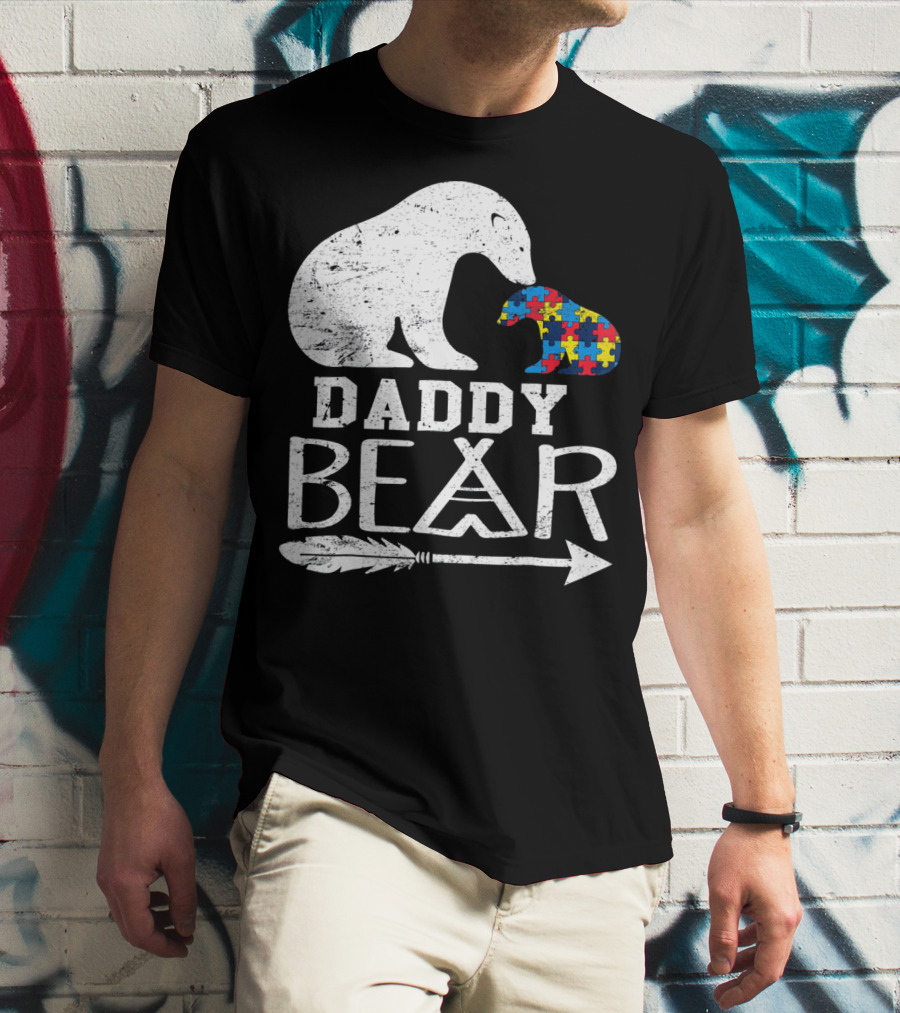 Daddy Bear Autism Awareness Puzzle Piece Arrow T-Shirt