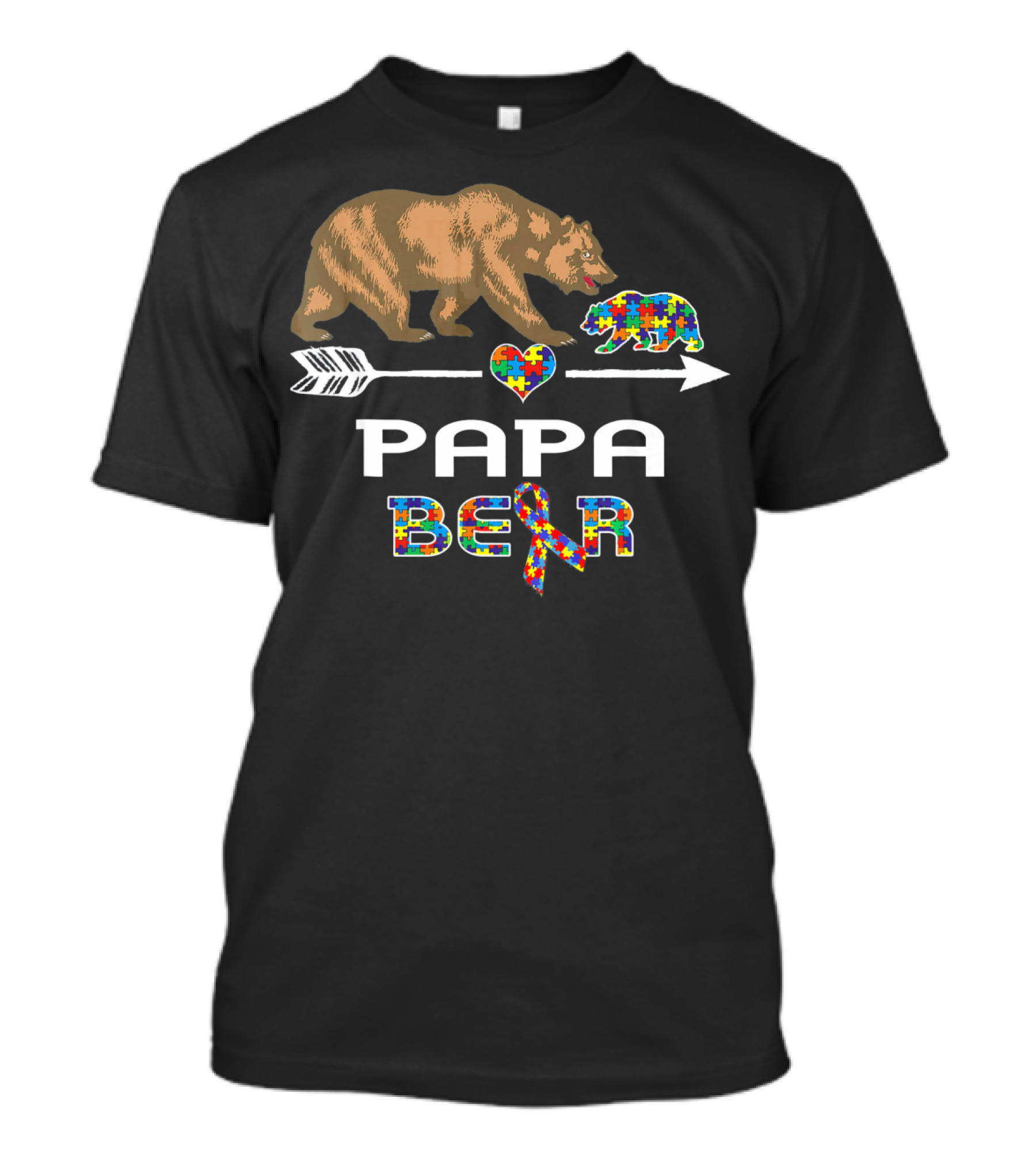Papa Bear Puzzle Heart Arrow Autism Awareness T-Shirt