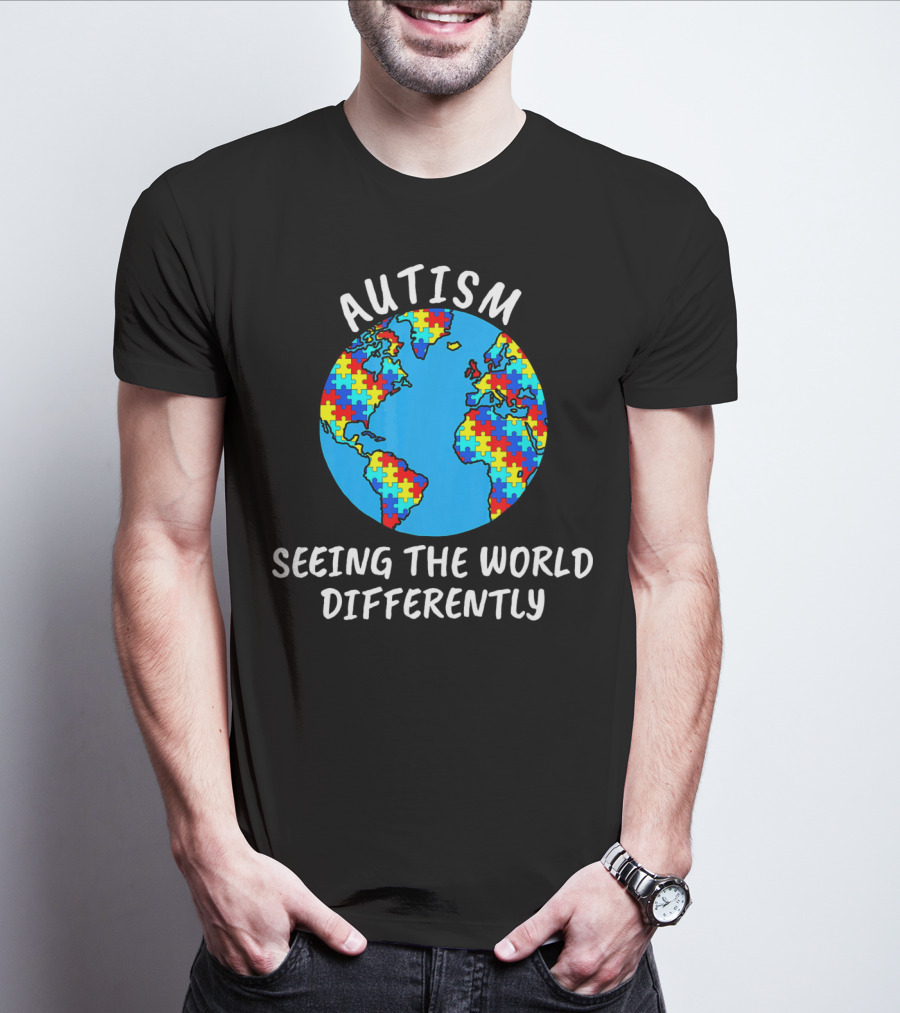 Autism Seeing The World Differently Puzzle Globe T-Shirt