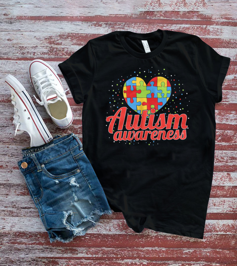 Autism Awareness Heart Puzzle Pattern Funny ASD Spect T-Shirt