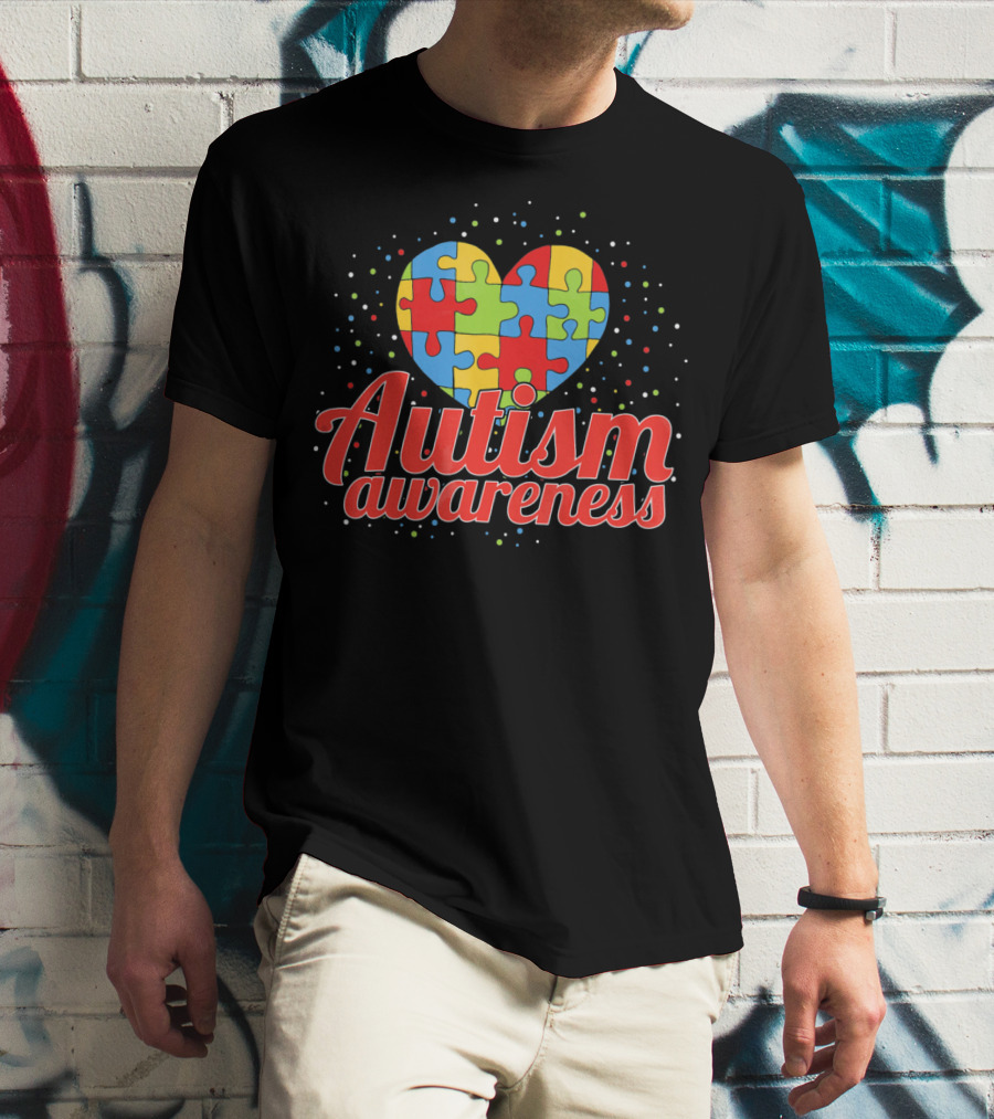 Autism Awareness Heart Puzzle Pattern Funny ASD Spect T-Shirt