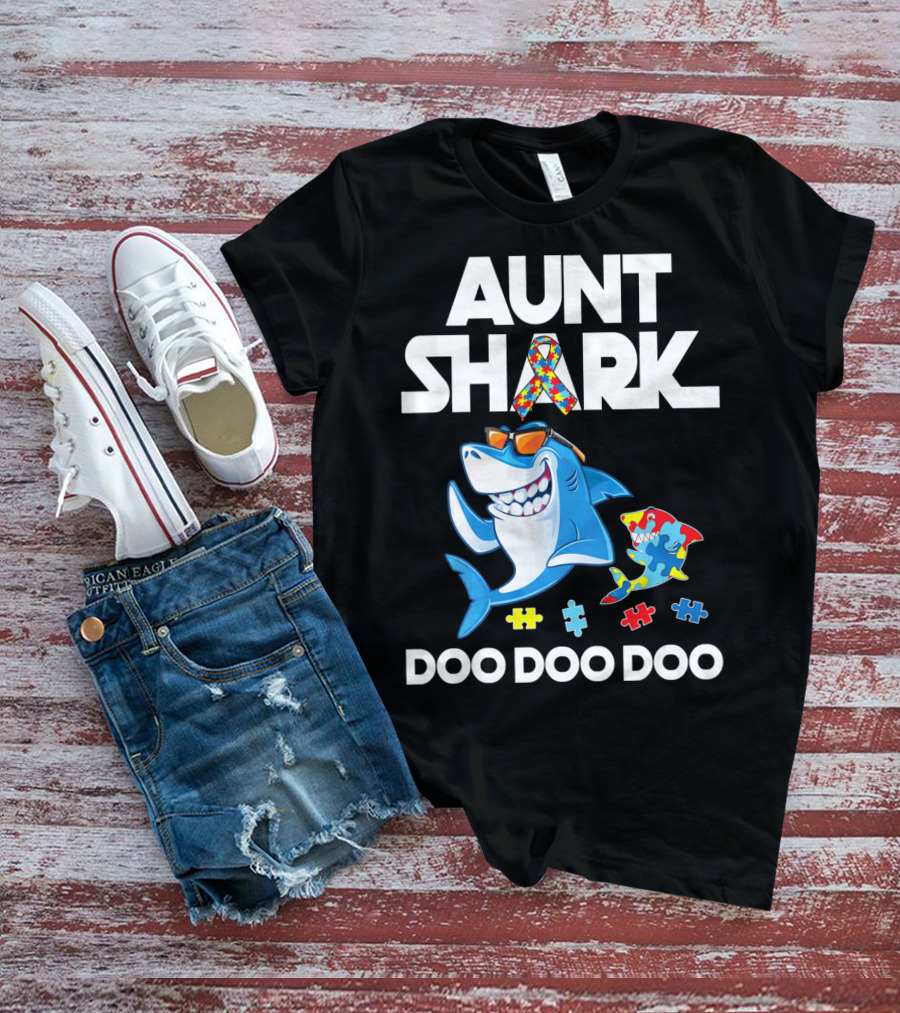 Aunt Shark Autism Awareness Doo Doo Doo T-Shirt