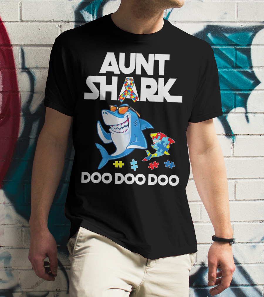 Aunt Shark Autism Awareness Doo Doo Doo T-Shirt