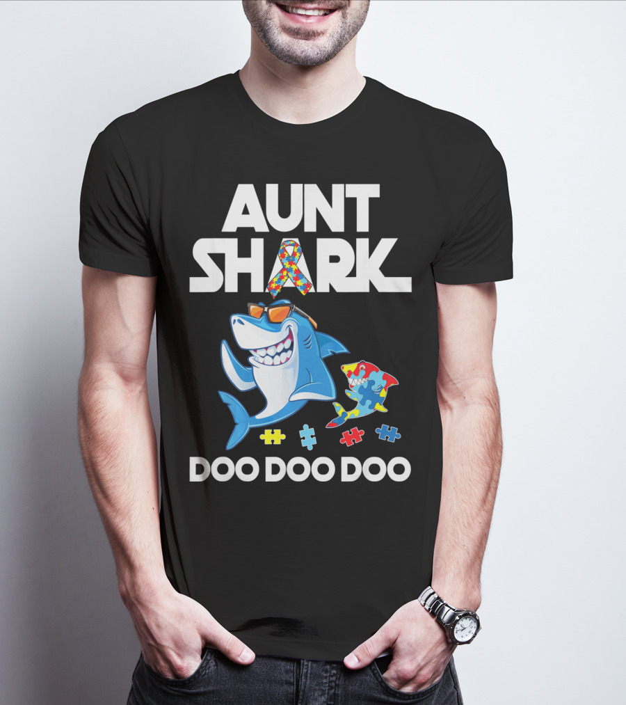 Aunt Shark Autism Awareness Doo Doo Doo T-Shirt