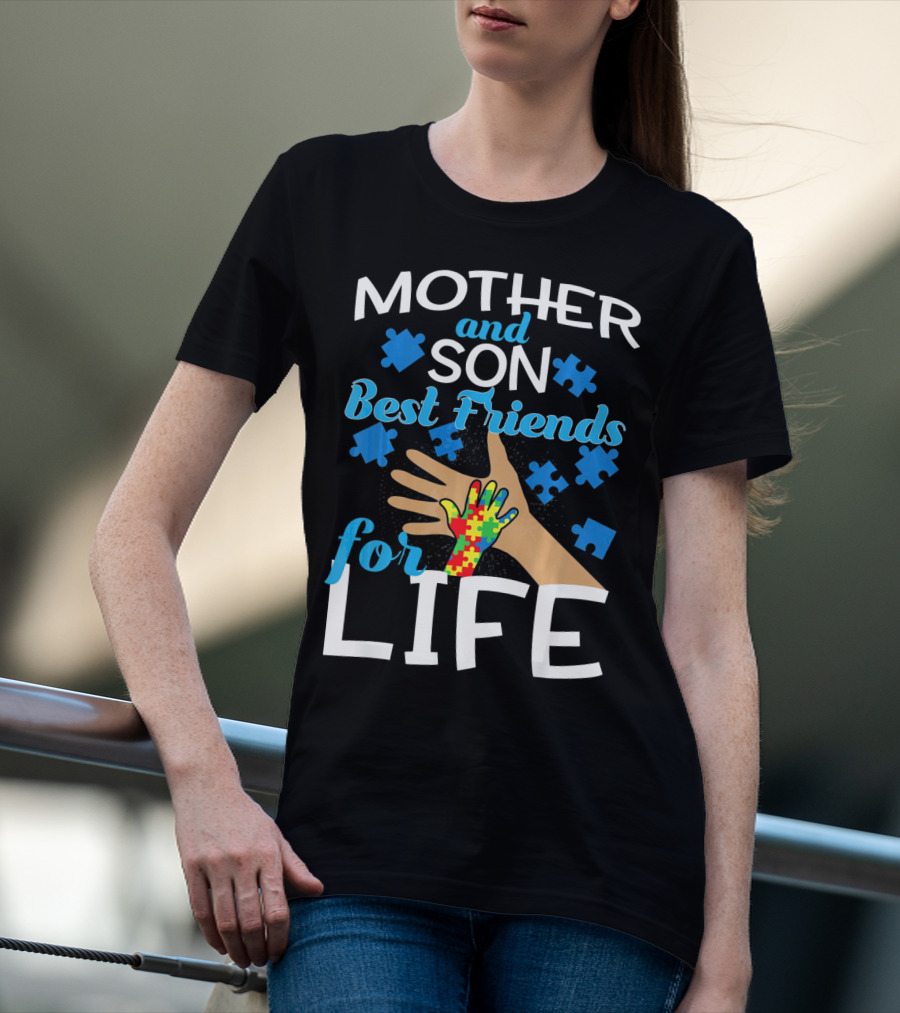 Mother And Son Best Friends For Life Autism Awareness Puzzle Piece T-Shirt