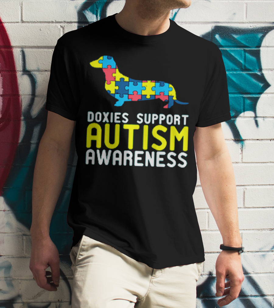 Doxies Support Autism Awareness Puzzle Piece Dachshund T-Shirt