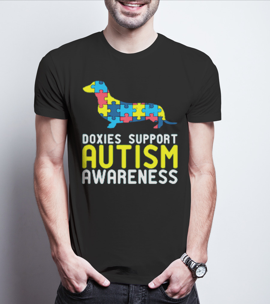 Doxies Support Autism Awareness Puzzle Piece Dachshund T-Shirt