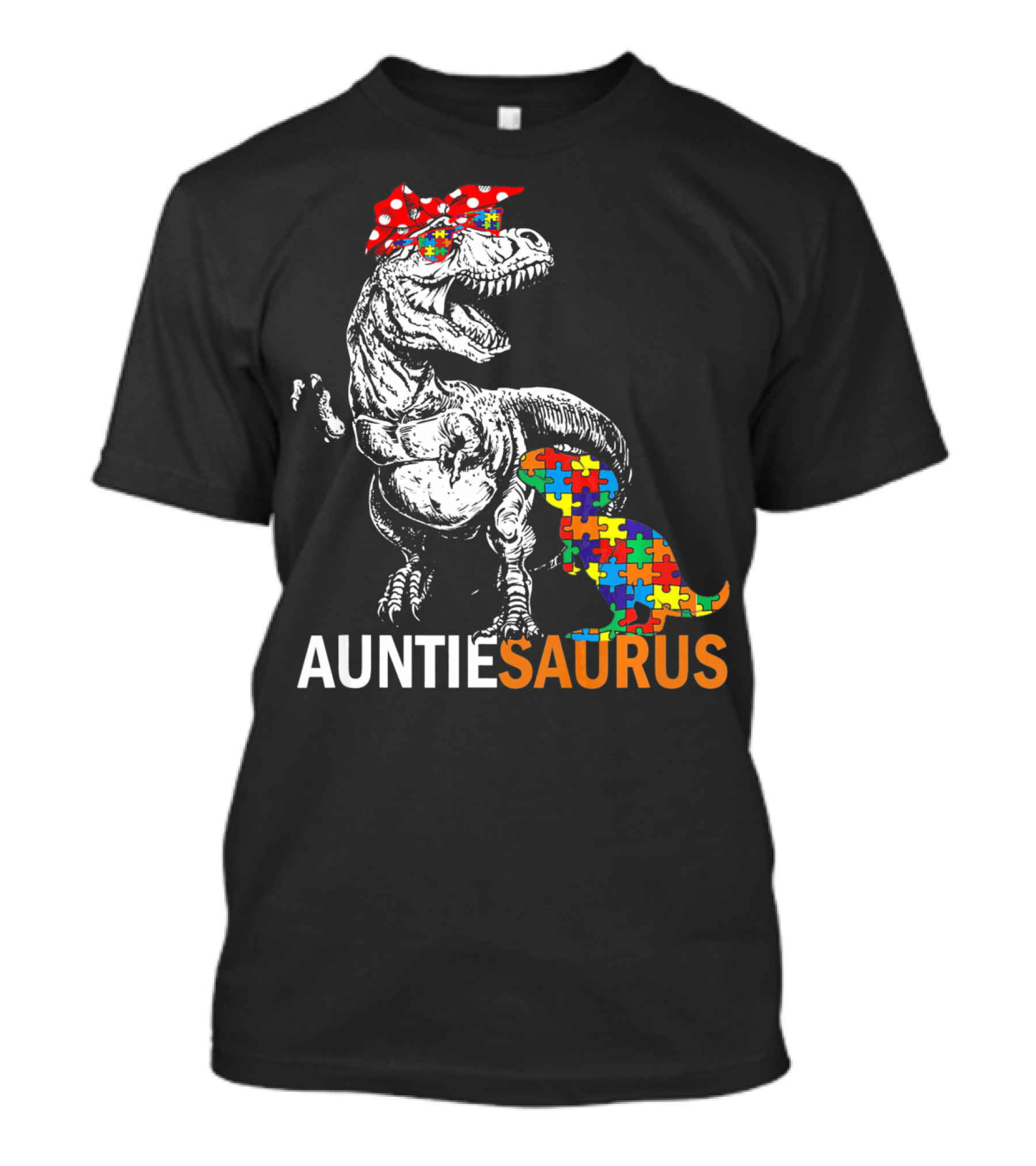 Auntie Saurus Puzzle Pattern Autism Dinosaur T-Shirt