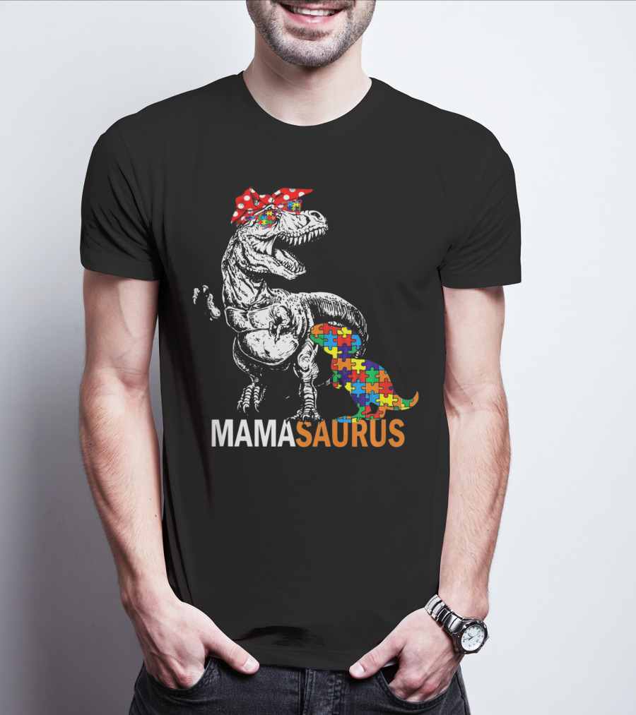 Mamasaurus Dinosaur Puzzle Piece Autism Awareness T-Shirt