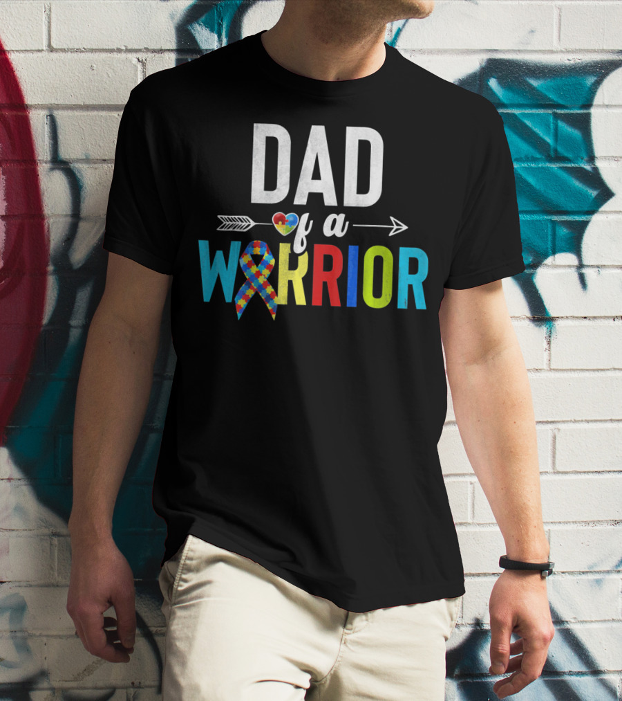 Dad Of A Warrior Autism Puzzle Heart T-Shirt