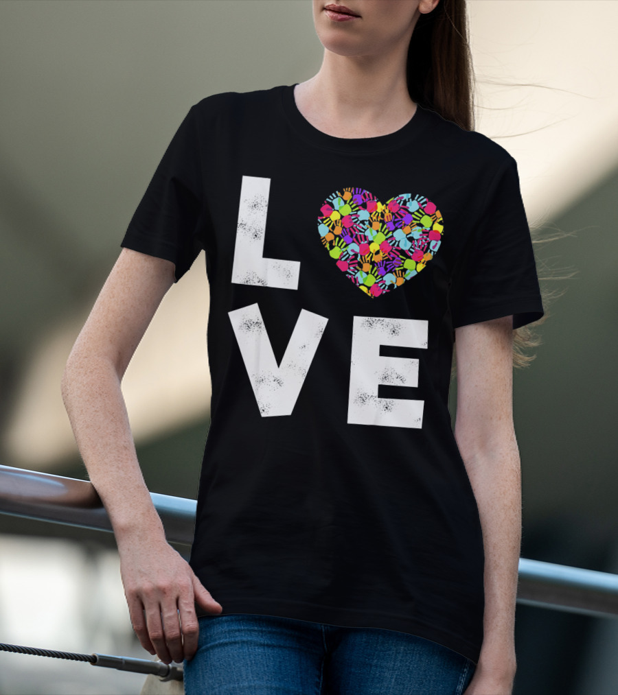 LOVE Heart With Colorful Handprints For Autism Awareness T-Shirt