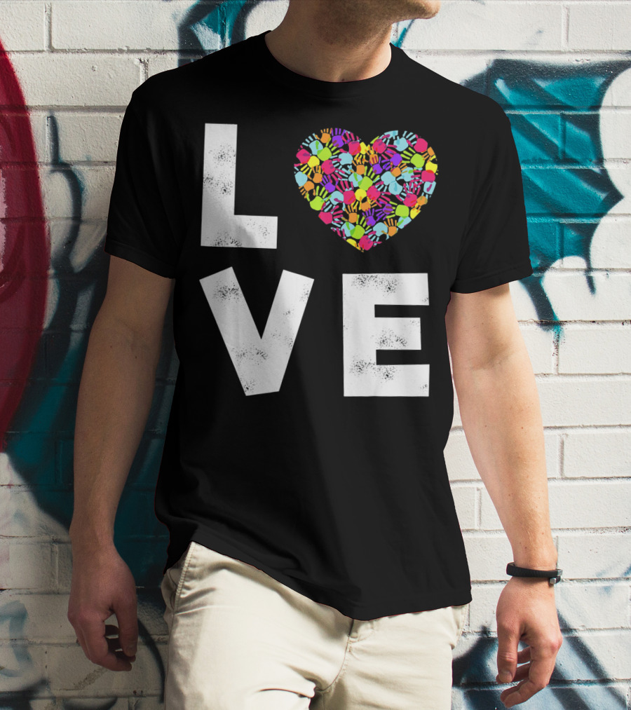 LOVE Heart With Colorful Handprints For Autism Awareness T-Shirt