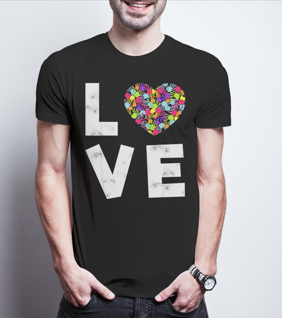 LOVE Heart With Colorful Handprints For Autism Awareness T-Shirt