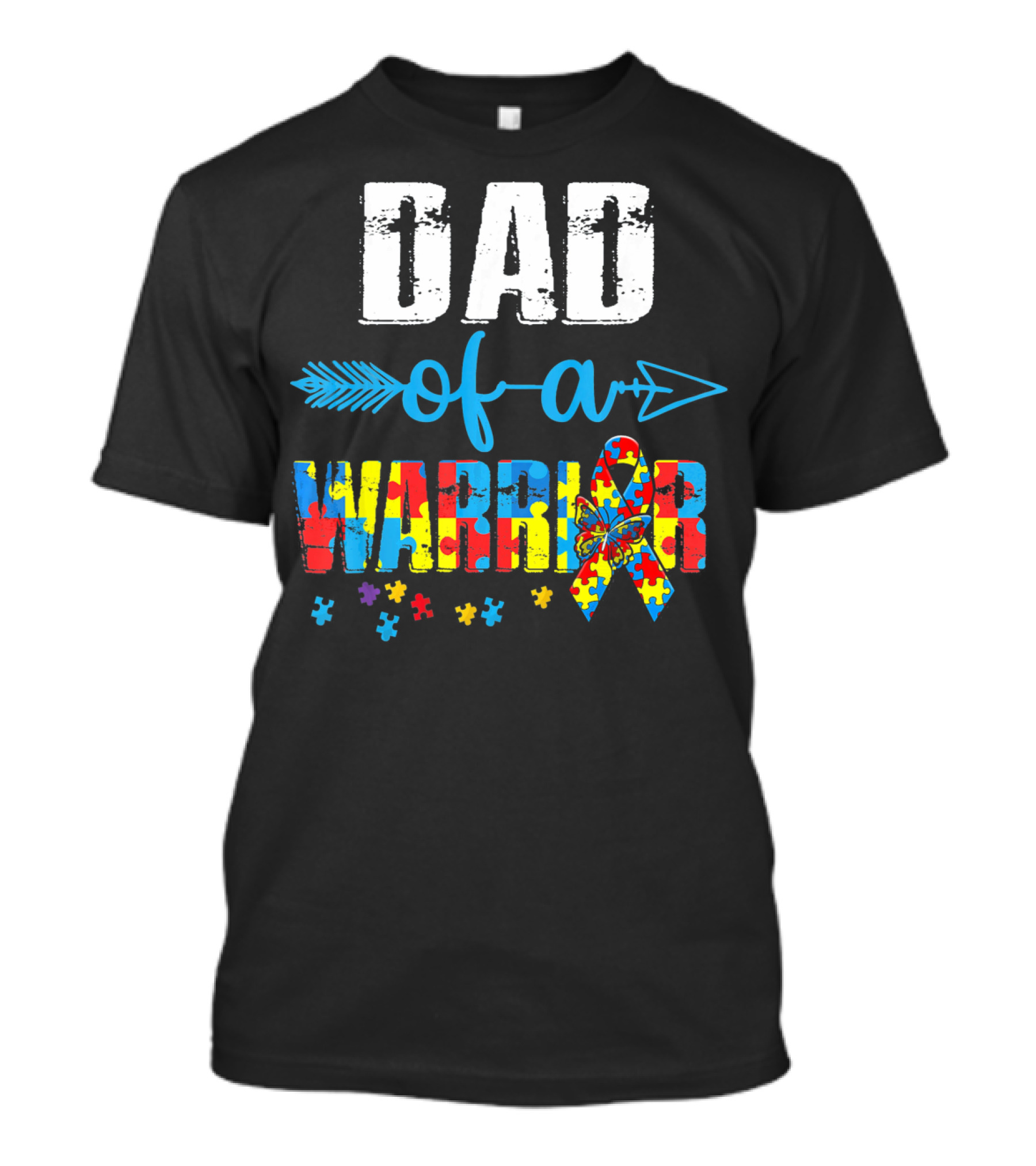 Dad Of A Warrior Autism Awareness Ribbon Arrow Puzzle T-Shirt