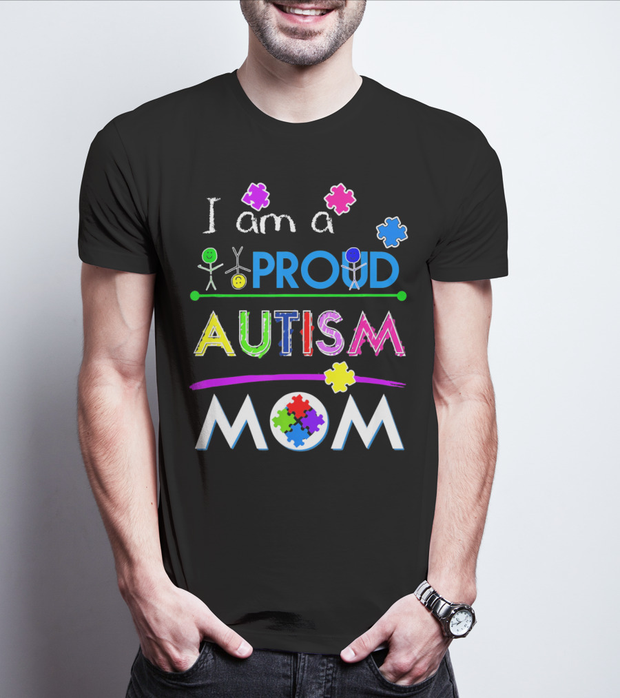 I Am A Proud Autism Mom Puzzle Pieces T-Shirt