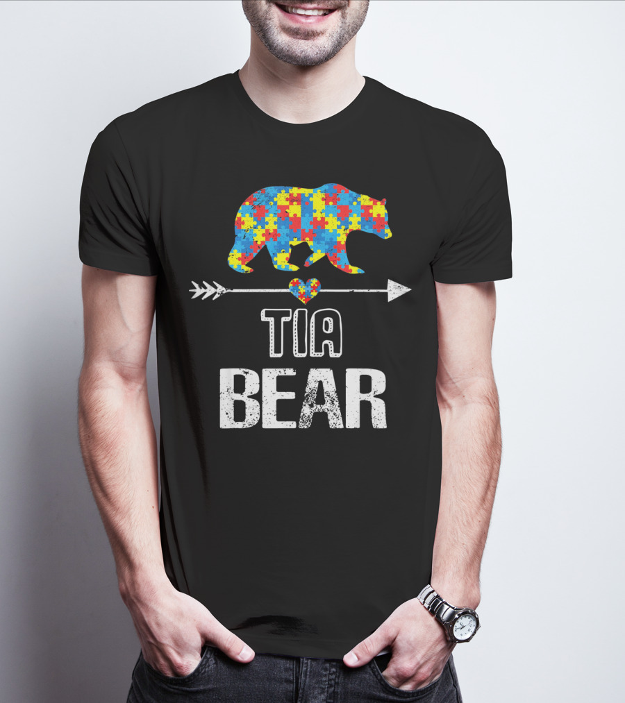 Tia Bear Autism Awareness Puzzle Arrow Love T-Shirt