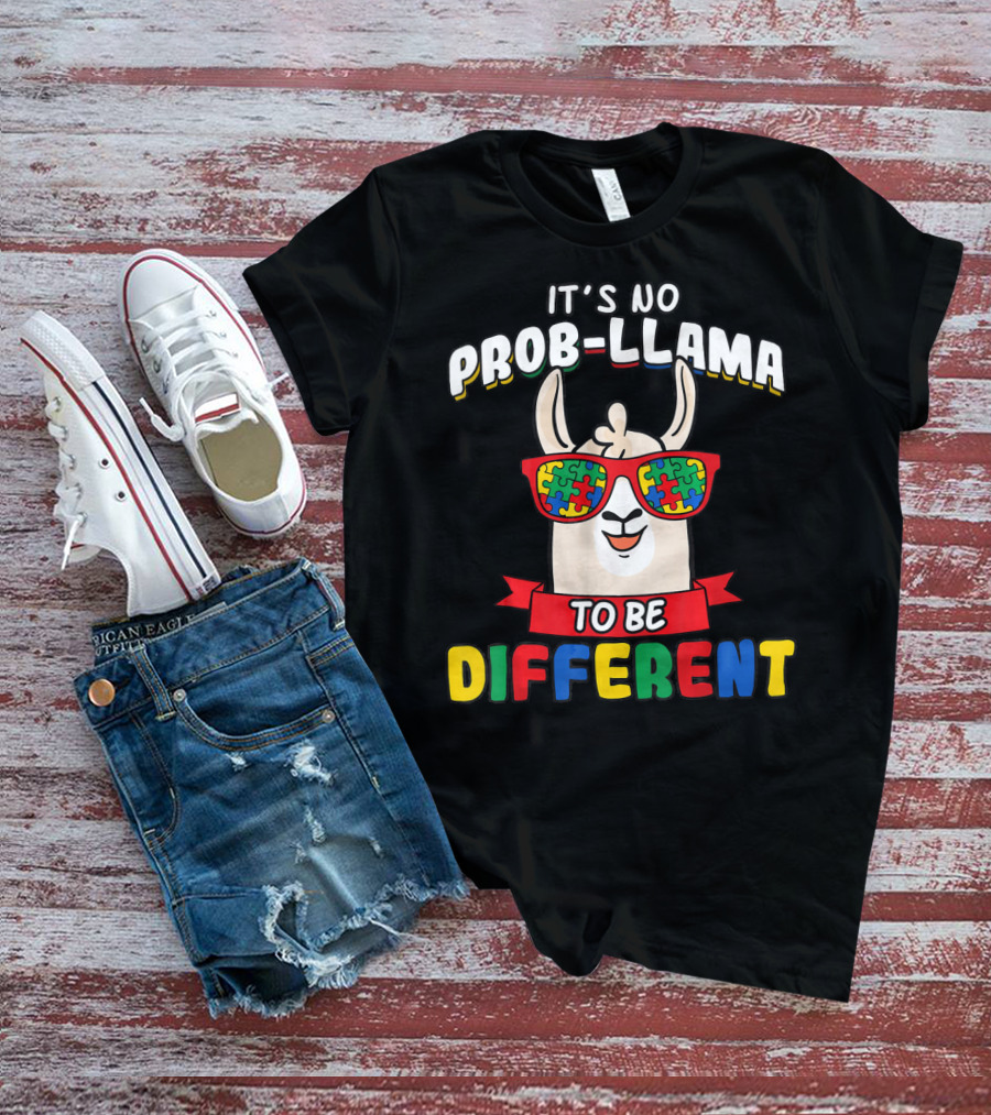 It's No Prob-Llama To Be Different Autism Puzzle Sunglasses T-Shirt