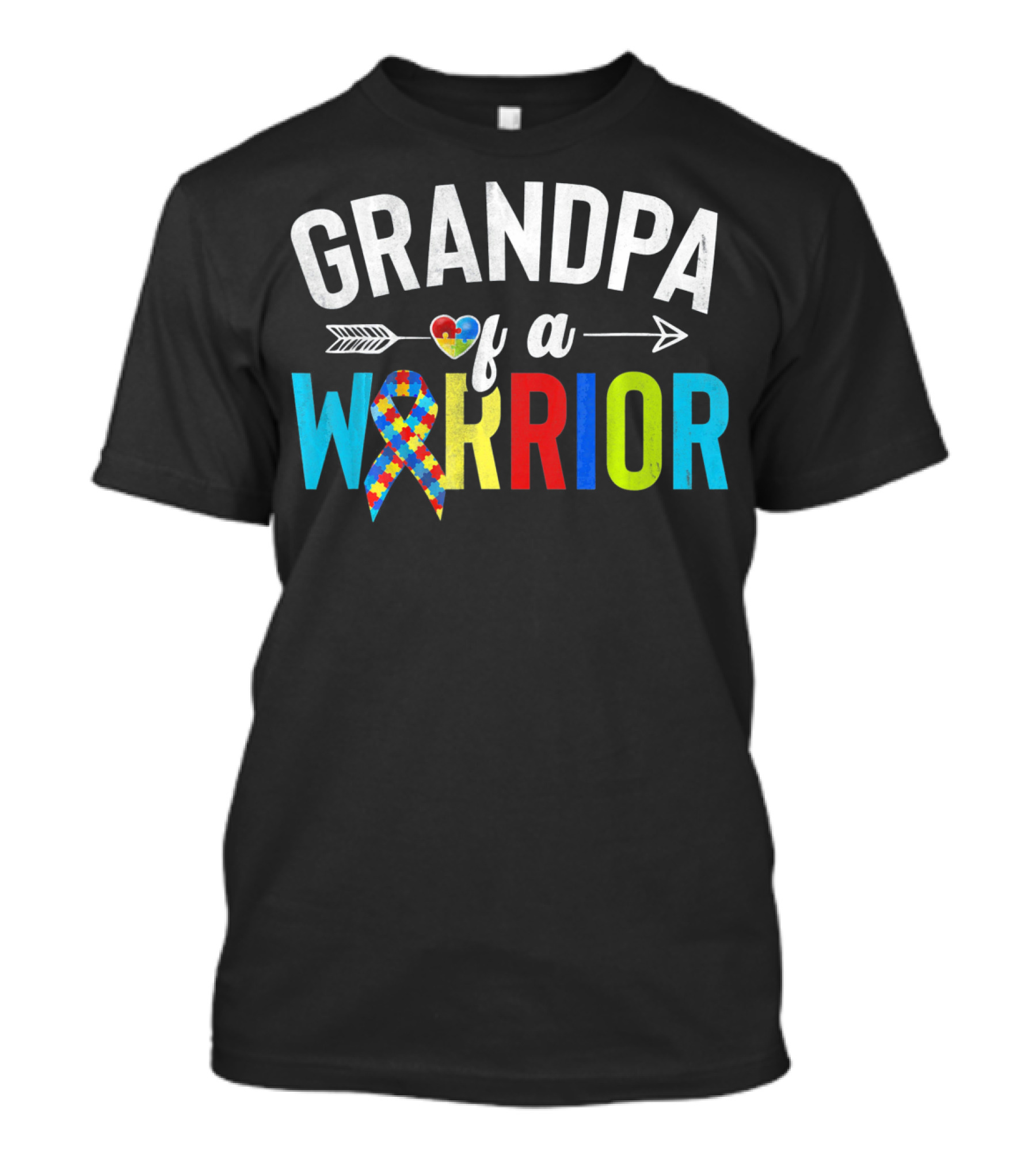 Grandpa Of A Warrior Autism Awareness Puzzle Ribbon Heart T-Shirt